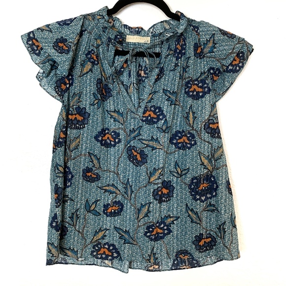 Ulla Johnson Annie Top Womens 2 Cornflower Blue Floral Cotton Blend Blouse Boho - Picture 2 of 15